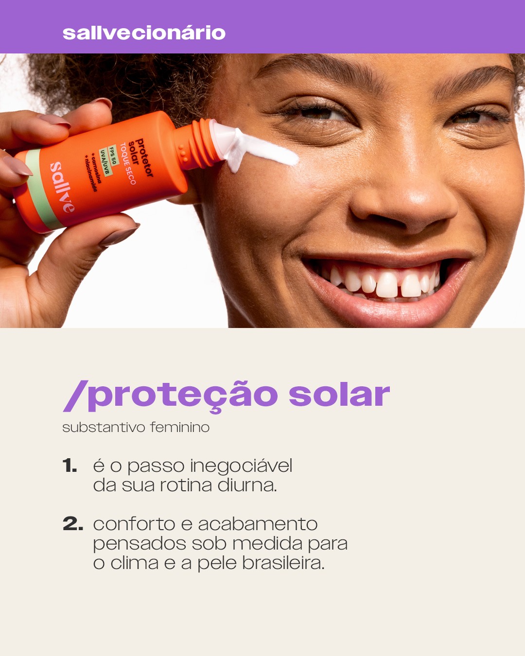 Instagram post with the caption: a proteção solar é aquele passo que não dá pra pular na rotina d...
